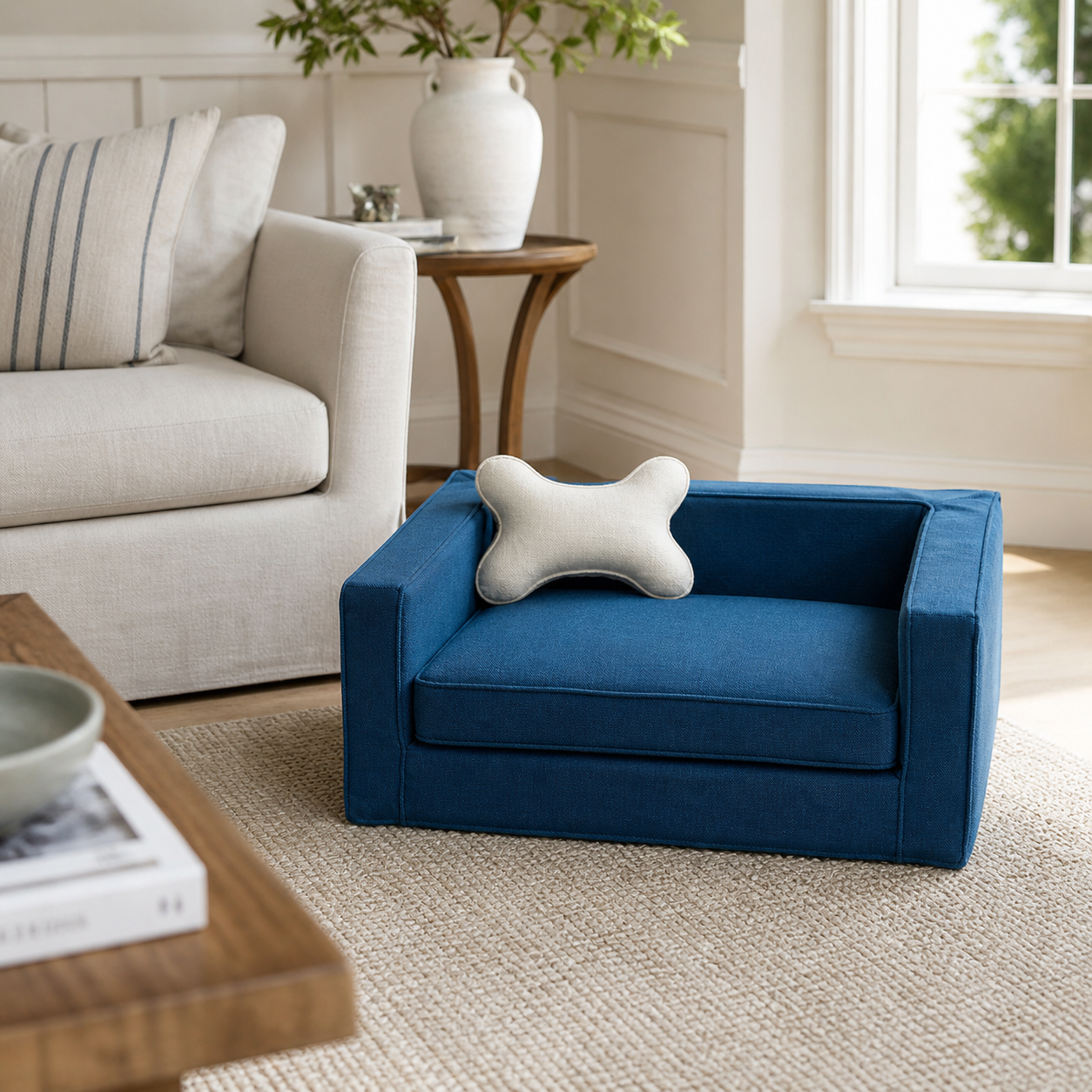 Navy Slipcover Dog Bed - Bolstered Pet Sofa with Washable Cover