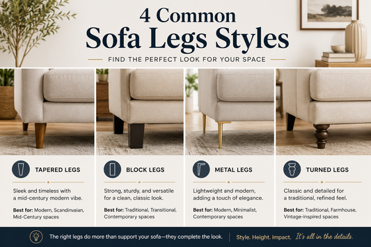 Common sofa leg styles guide showing bun feet tapered legs and replacement furniture legs