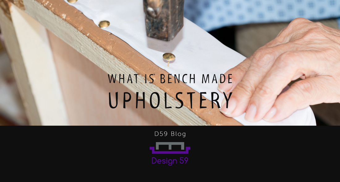 Bench-made upholstery guide image showing handcrafted furniture construction, fabric, cushions, and upholstered seating details