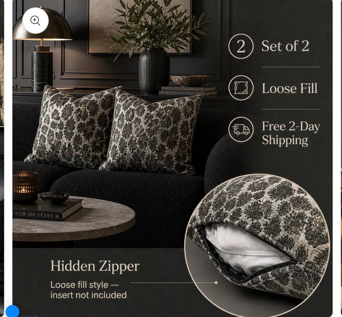 Design 59 loose fill pillow set with hidden zipper and decorative patterned pillow covers