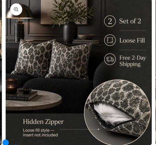 Design 59 loose fill pillow set with hidden zipper and decorative patterned pillow covers