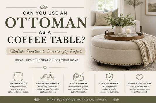 Ottoman coffee table guide showing upholstered ottoman styling for living rooms