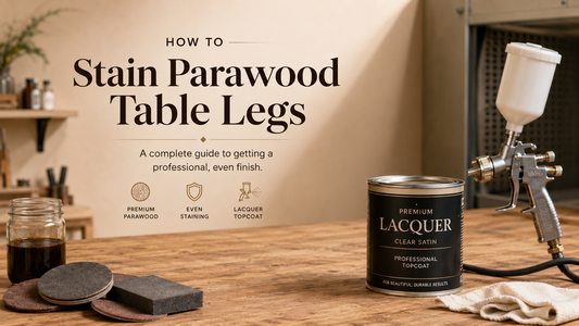 How to stain parawood table legs and furniture parts using lacquer and a spray topcoat for a professional even finish