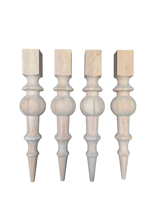 Trumpet table legs on furniture showing a flared turned leg shape for dining tables, desks, and DIY furniture projects