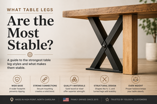 Stable table leg options guide showing wood table legs and base styles for furniture projects