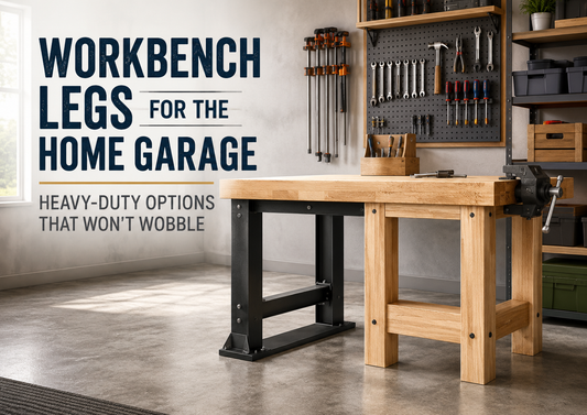 Workbench legs for the home garage heavy-duty options that will not wobble showing metal and wood workbench bases in a garage workshop