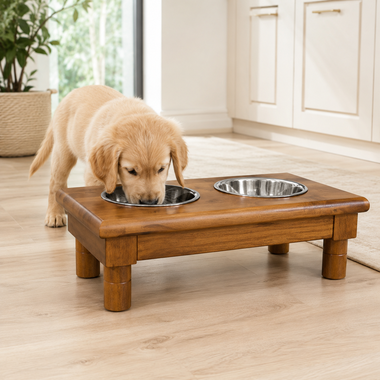Adjustable Raised Dog Bowl Stand with 2 Stainless Steel Bowls