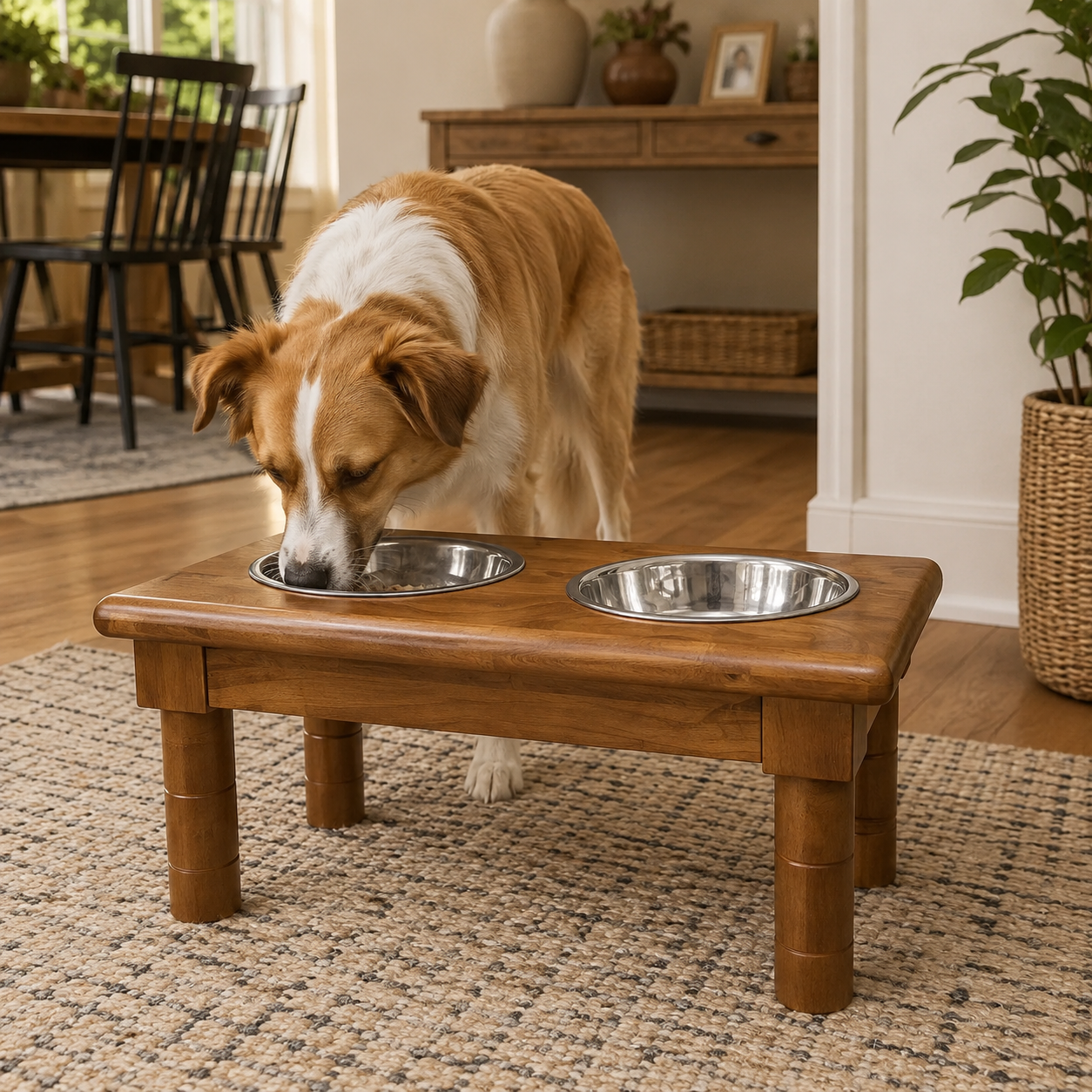 Adjustable Raised Dog Bowl Stand with 2 Stainless Steel Bowls