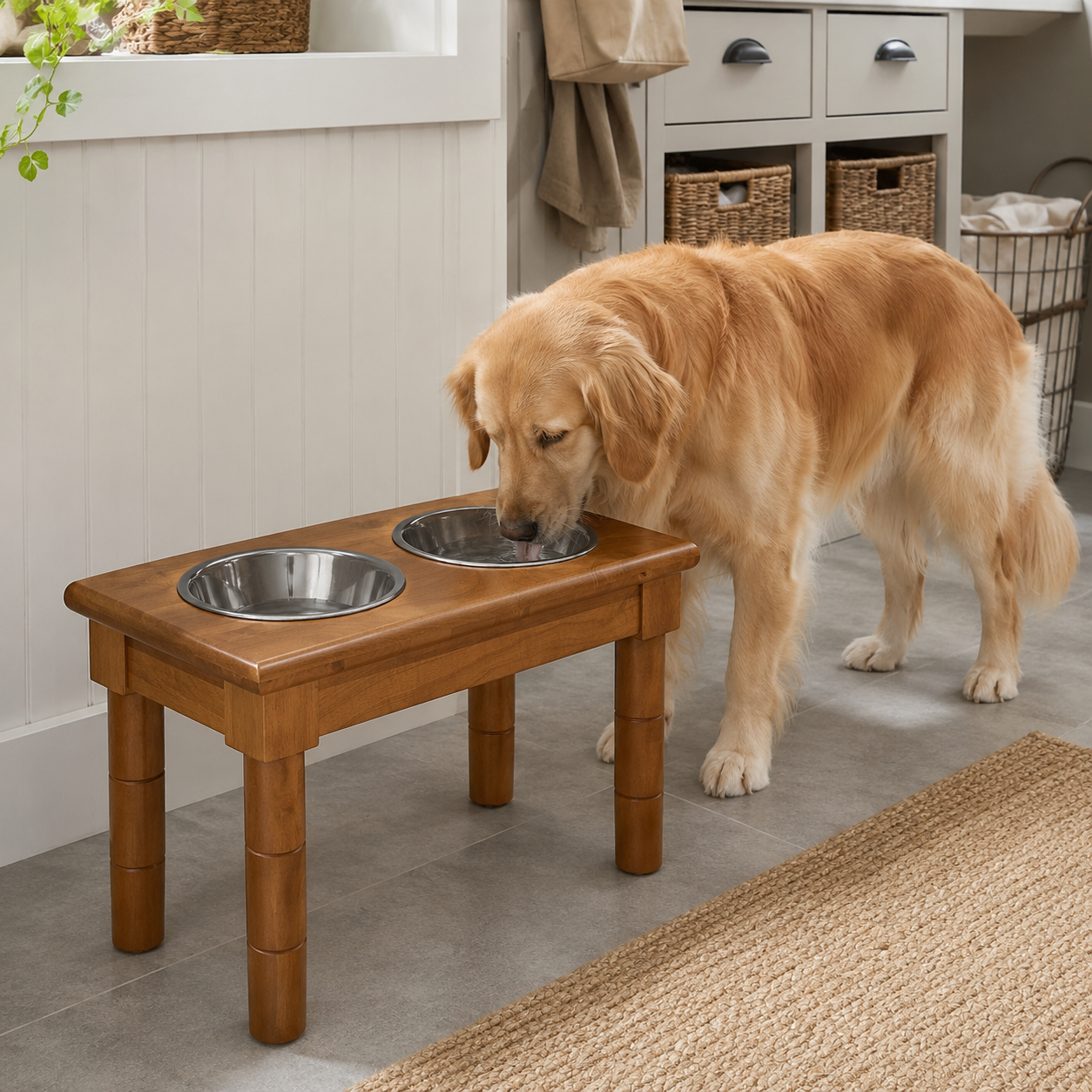 Adjustable Raised Dog Bowl Stand with 2 Stainless Steel Bowls