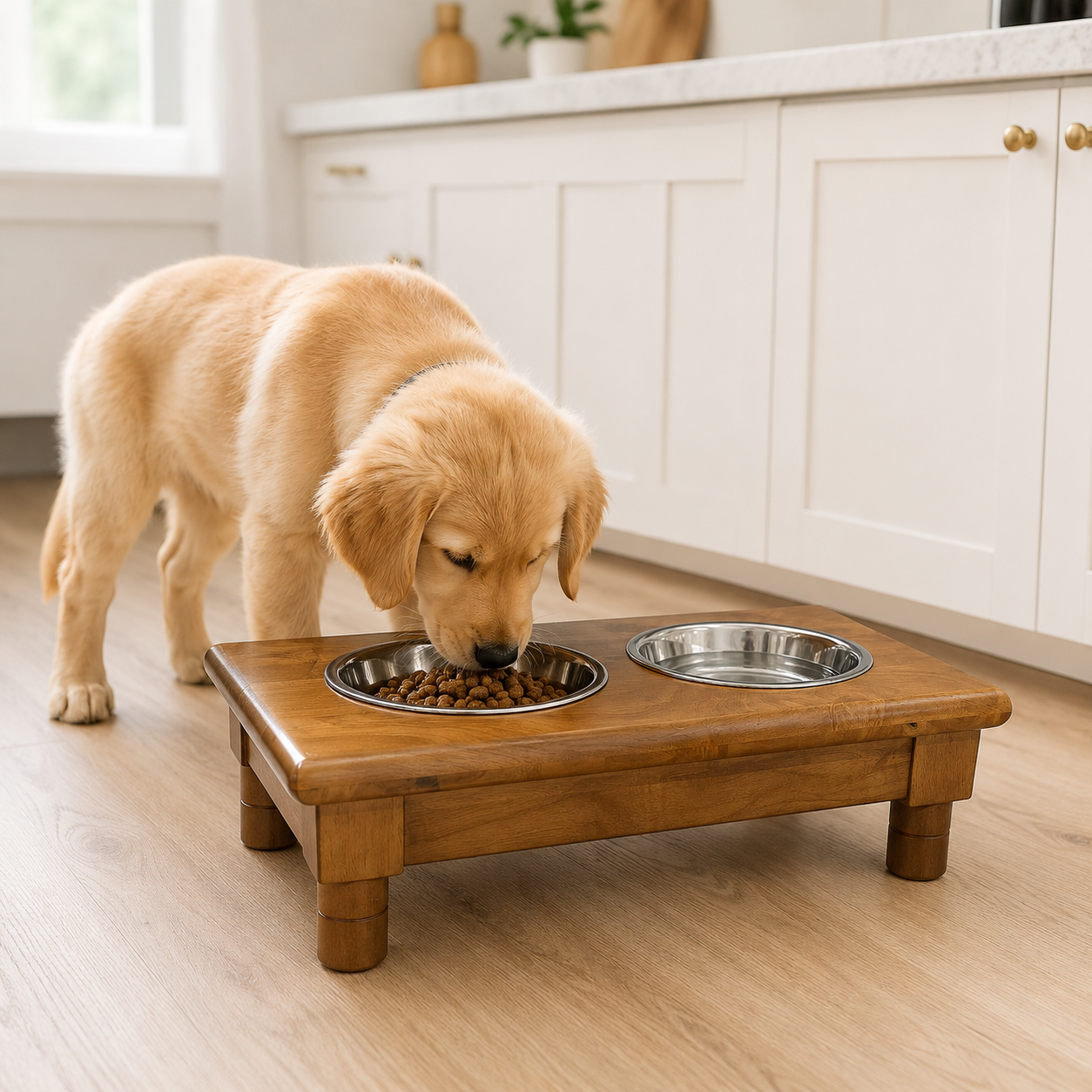 Adjustable Raised Dog Bowl Stand with 2 Stainless Steel Bowls