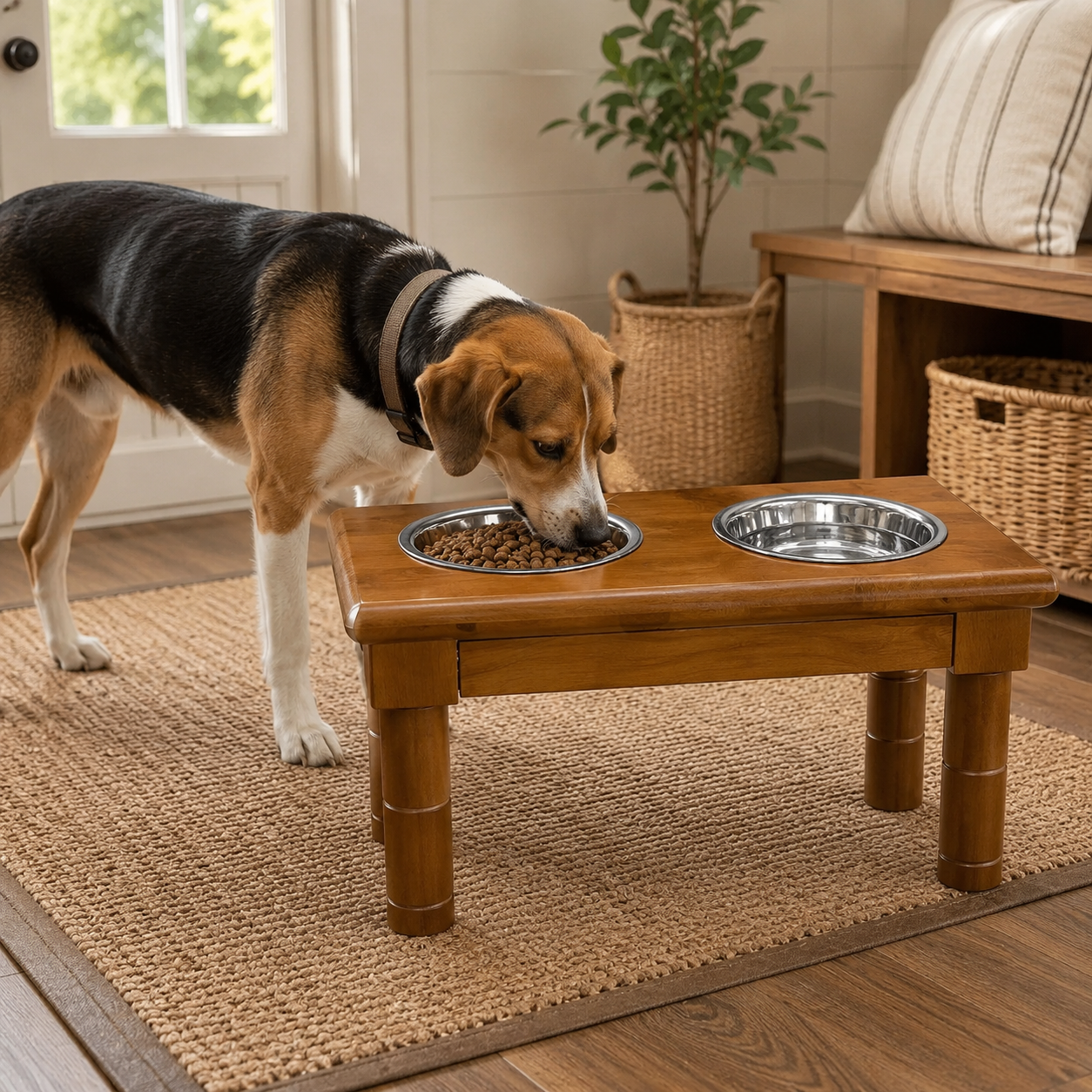 Adjustable Raised Dog Bowl Stand with 2 Stainless Steel Bowls