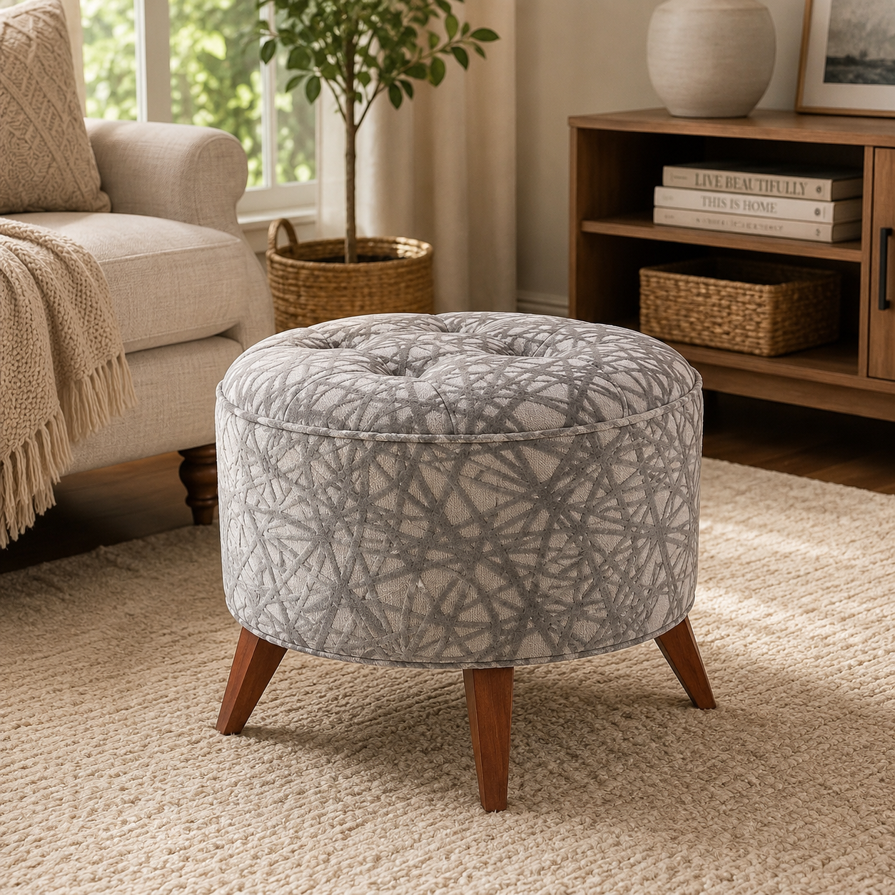 Silver Astoria Tufted Ottoman Bench