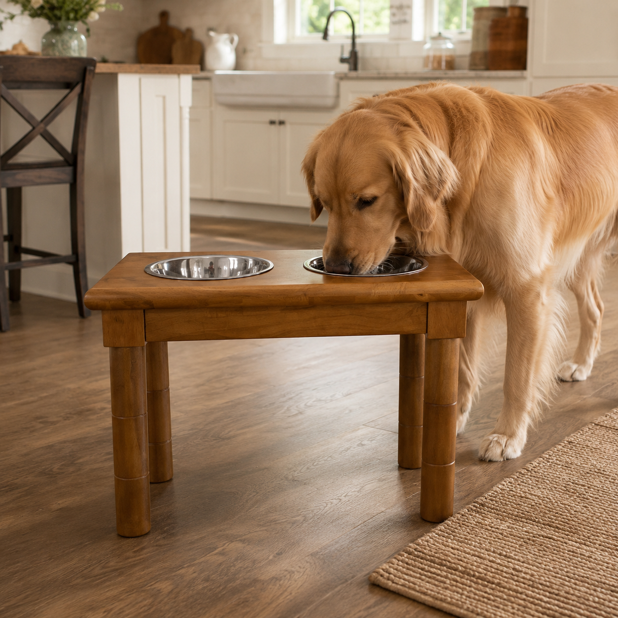 Adjustable Raised Dog Bowl Stand with 2 Stainless Steel Bowls