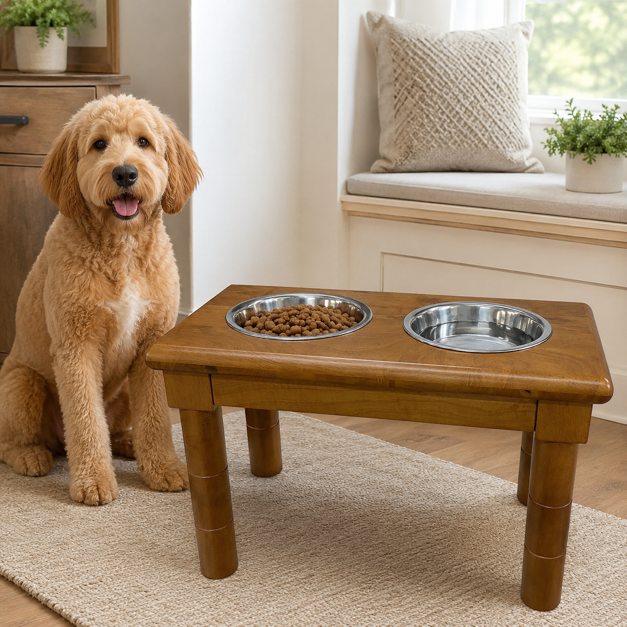 Adjustable Raised Dog Bowl Stand with 2 Stainless Steel Bowls