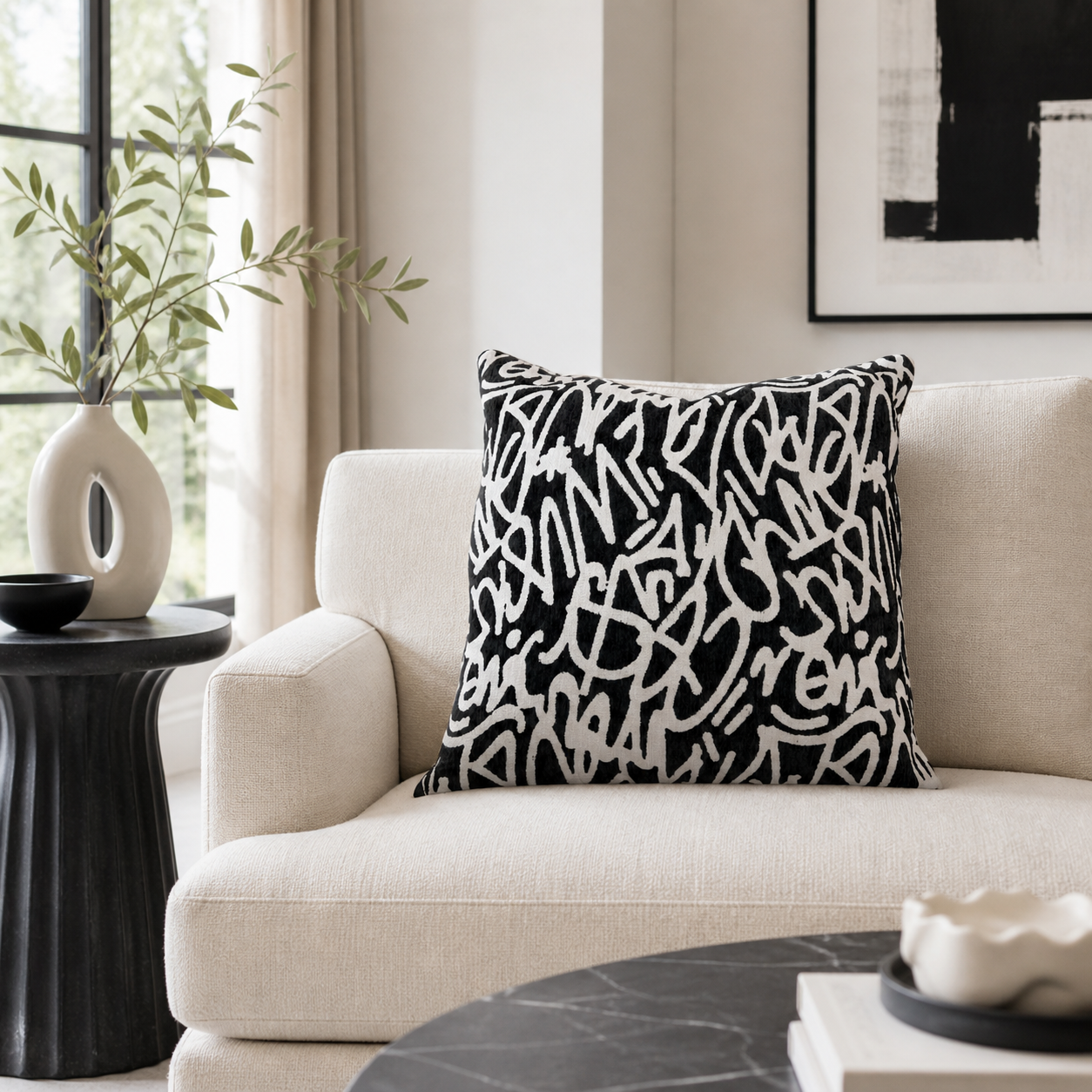 Black and White Abstract Throw Pillow Covers Set of 2 22 Inch