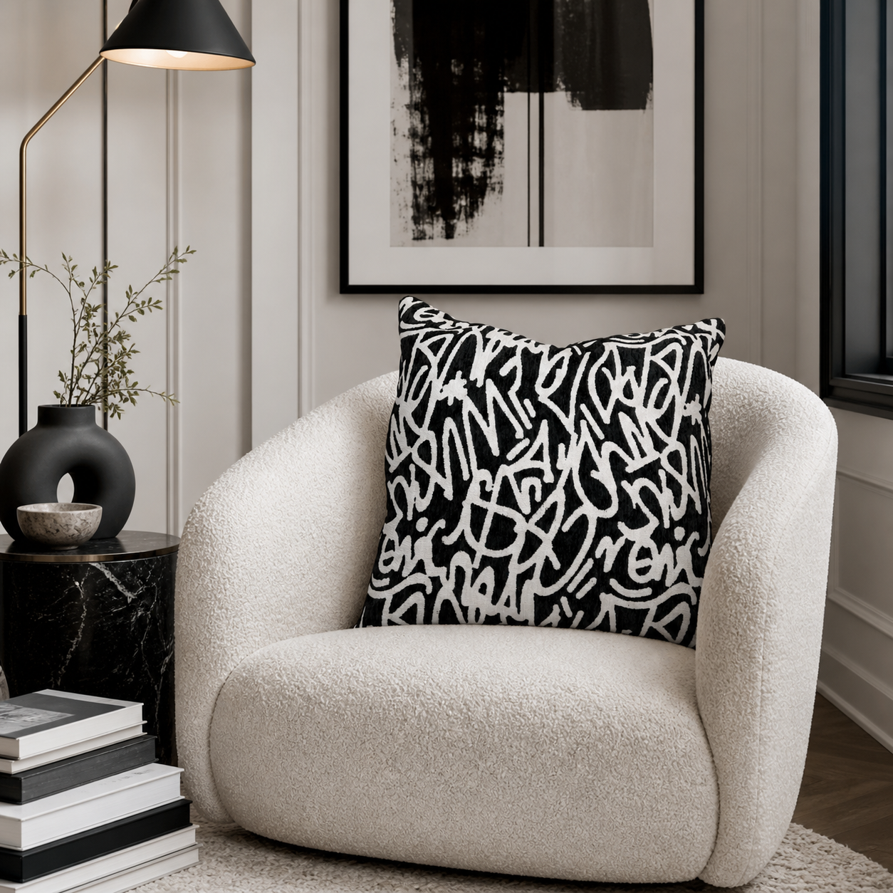 Black and White Abstract Throw Pillow Covers Set of 2 22 Inch