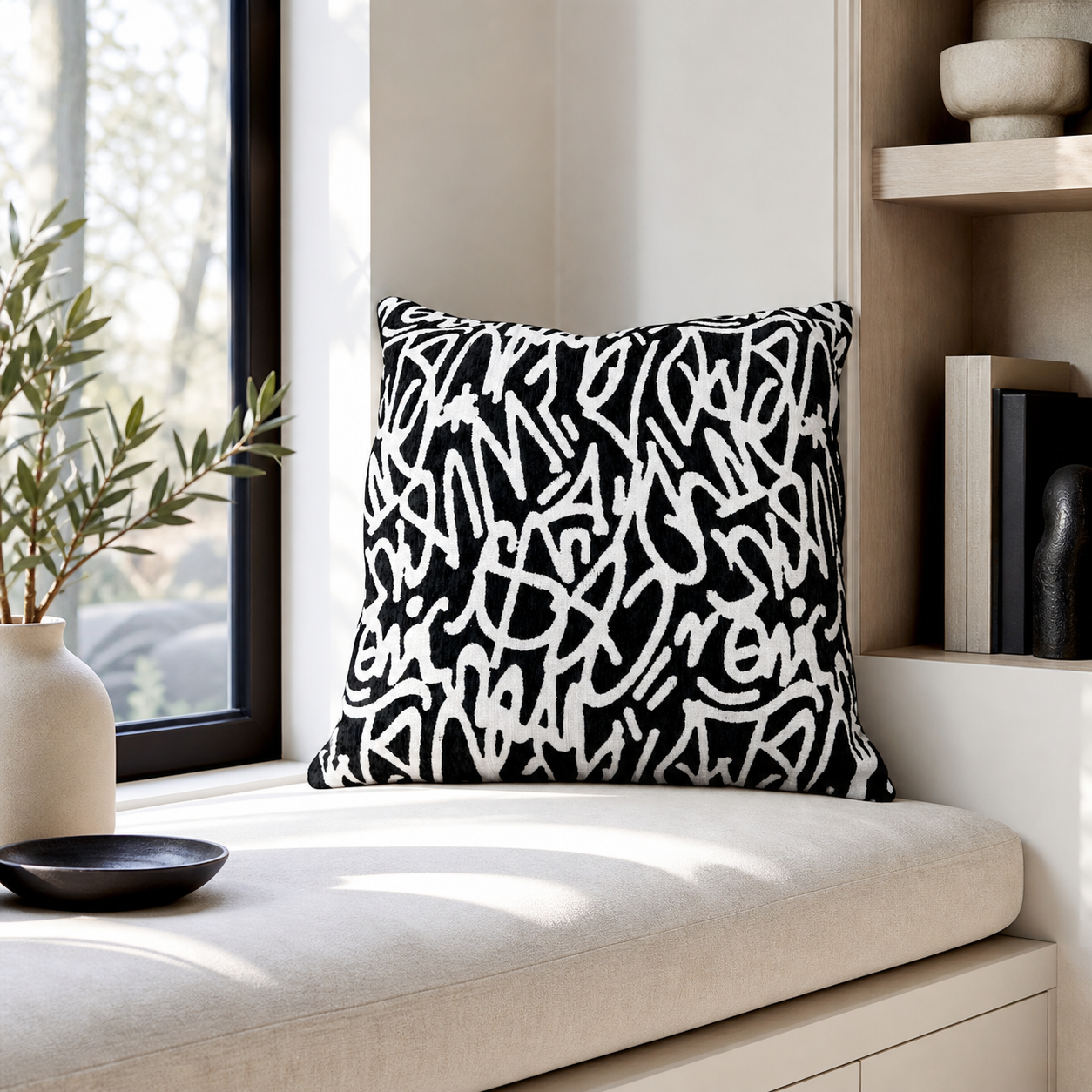 Black and White Abstract Throw Pillow Covers Set of 2 22 Inch