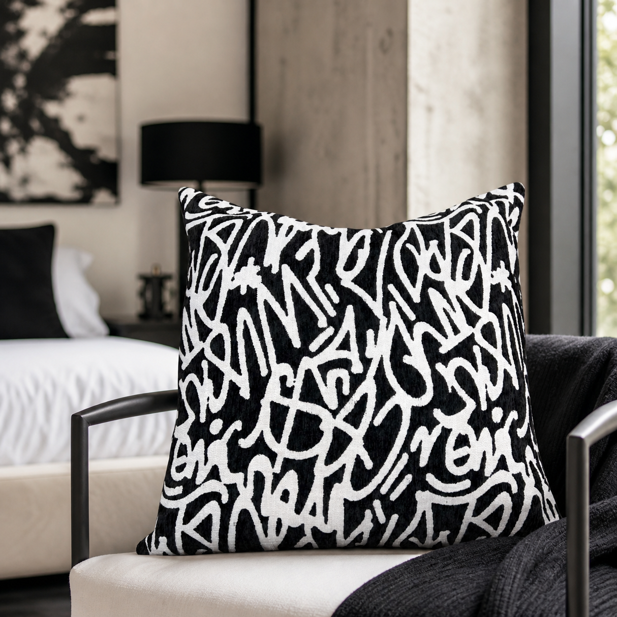 Black and White Abstract Throw Pillow Covers Set of 2 22 Inch