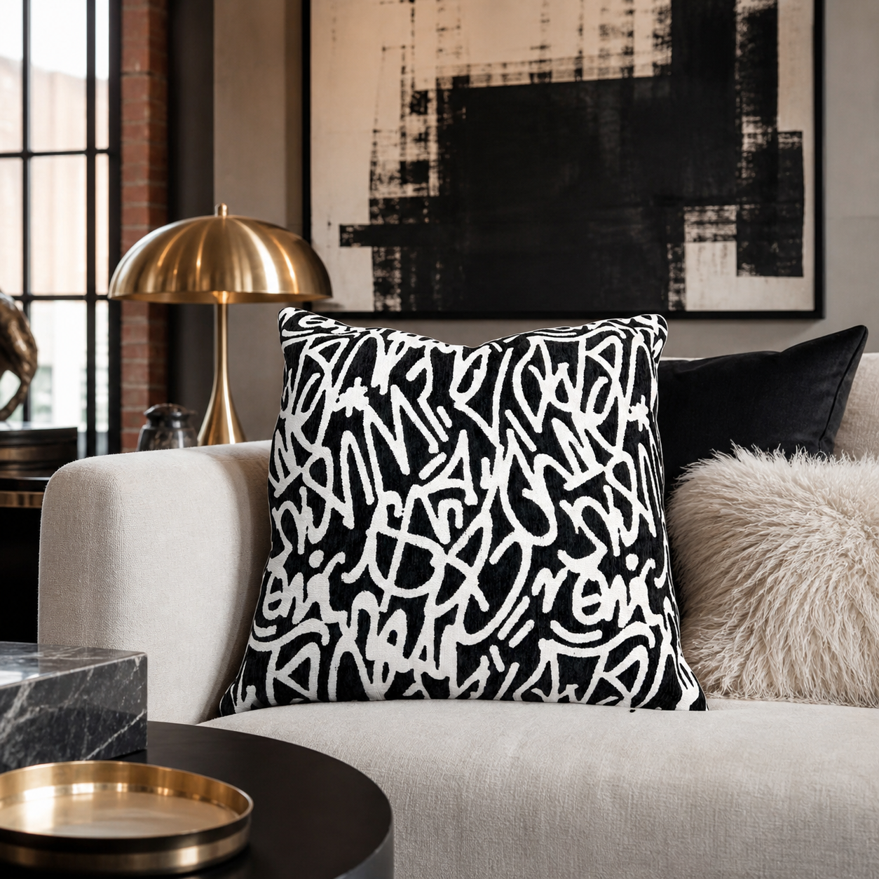 Black and White Abstract Throw Pillow Covers Set of 2 22 Inch