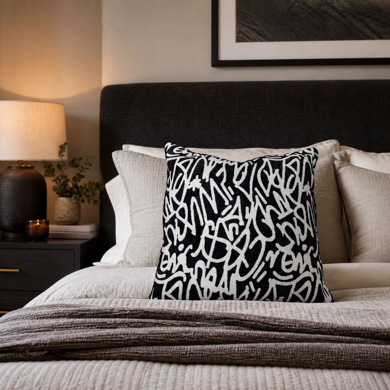 Black and White Abstract Throw Pillow Covers Set of 2 22 Inch