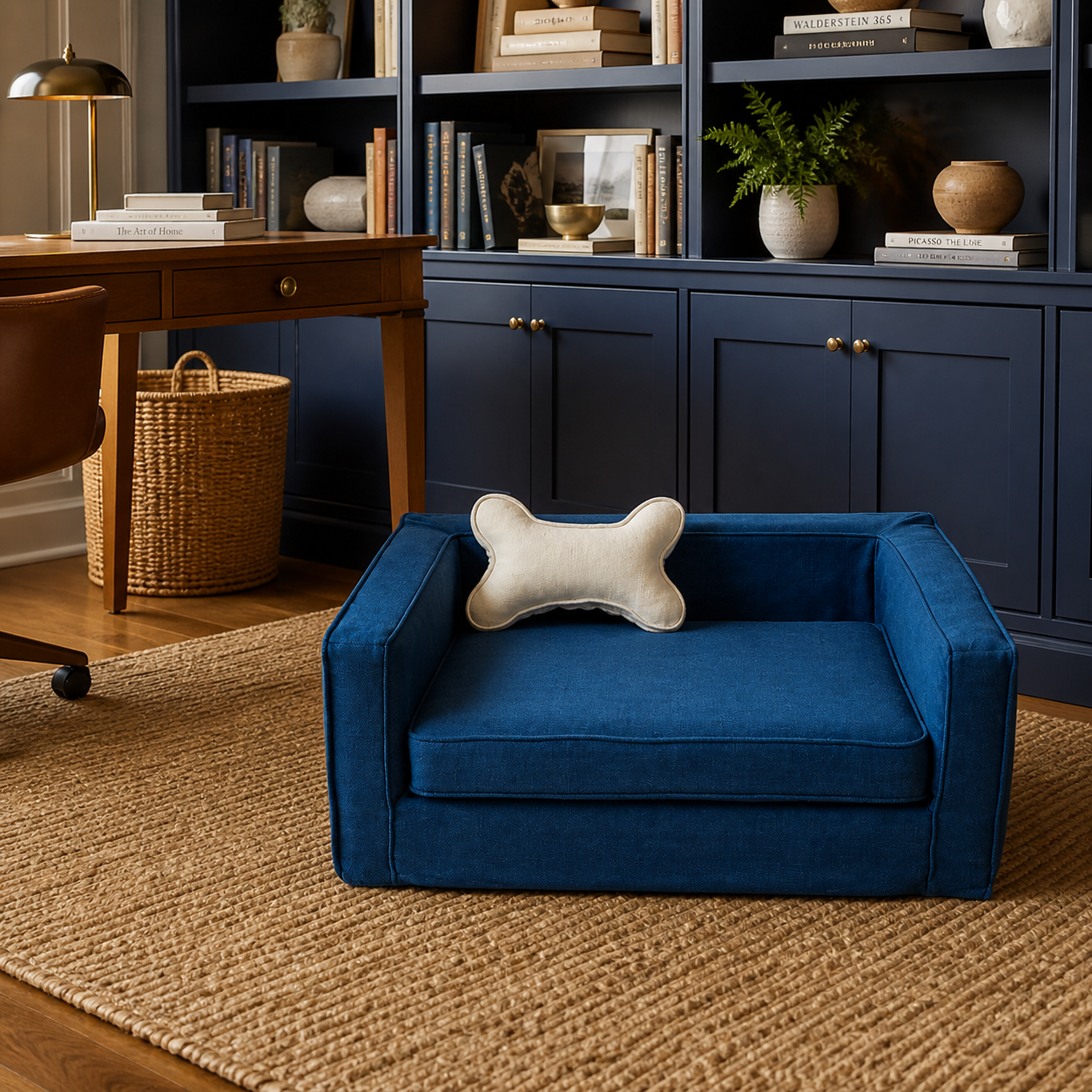 Navy Slipcover Dog Bed - Bolstered Pet Sofa with Washable Cover