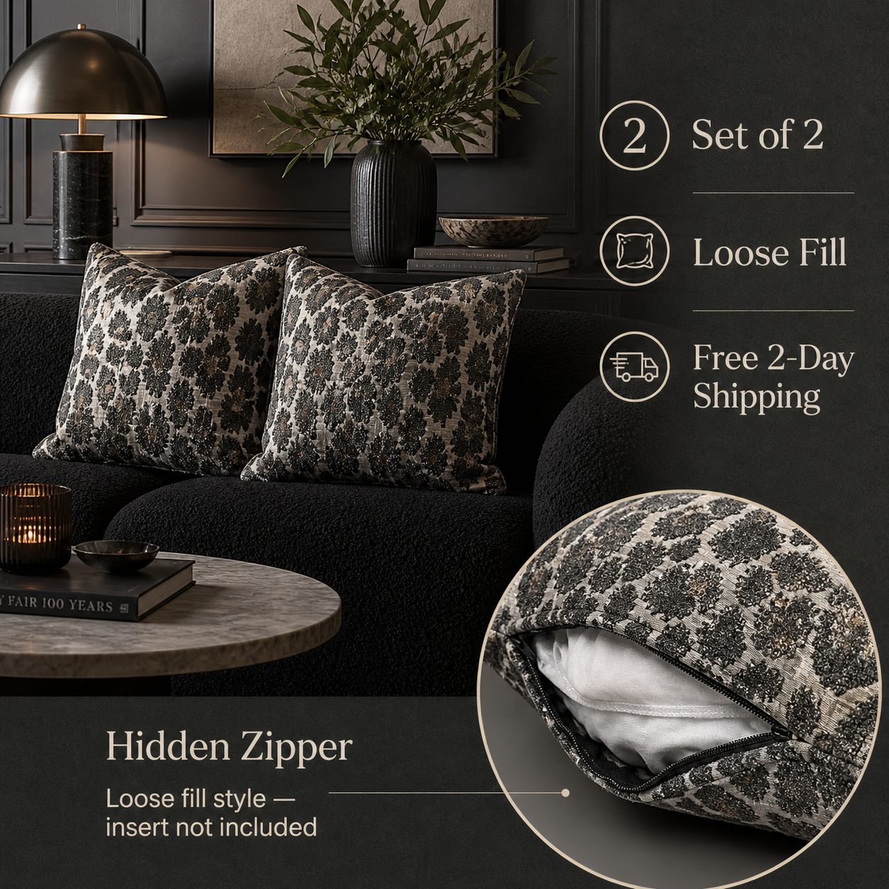Cheetah Pattern Throw Pillow Covers – Set of 2, 22" Square, Loose Fill Style