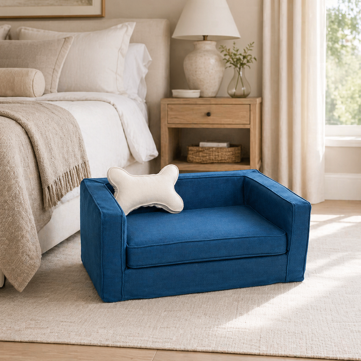 Navy Slipcover Dog Bed - Bolstered Pet Sofa with Washable Cover