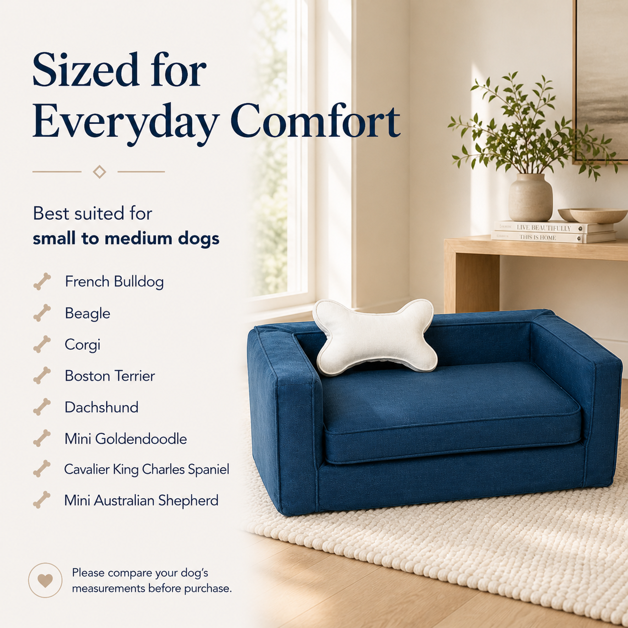 Navy Slipcover Dog Bed - Bolstered Pet Sofa with Washable Cover