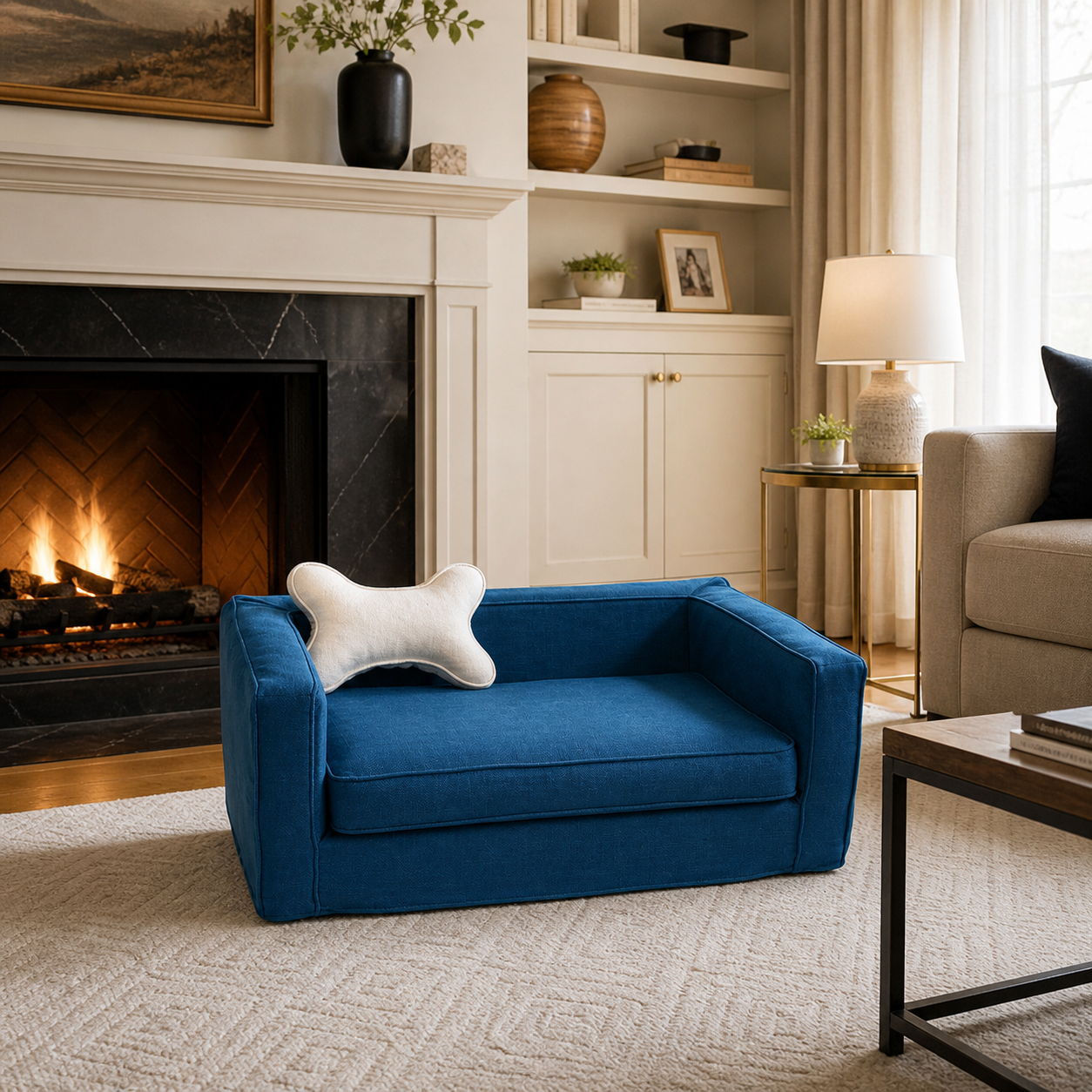 Navy Slipcover Dog Bed - Bolstered Pet Sofa with Washable Cover