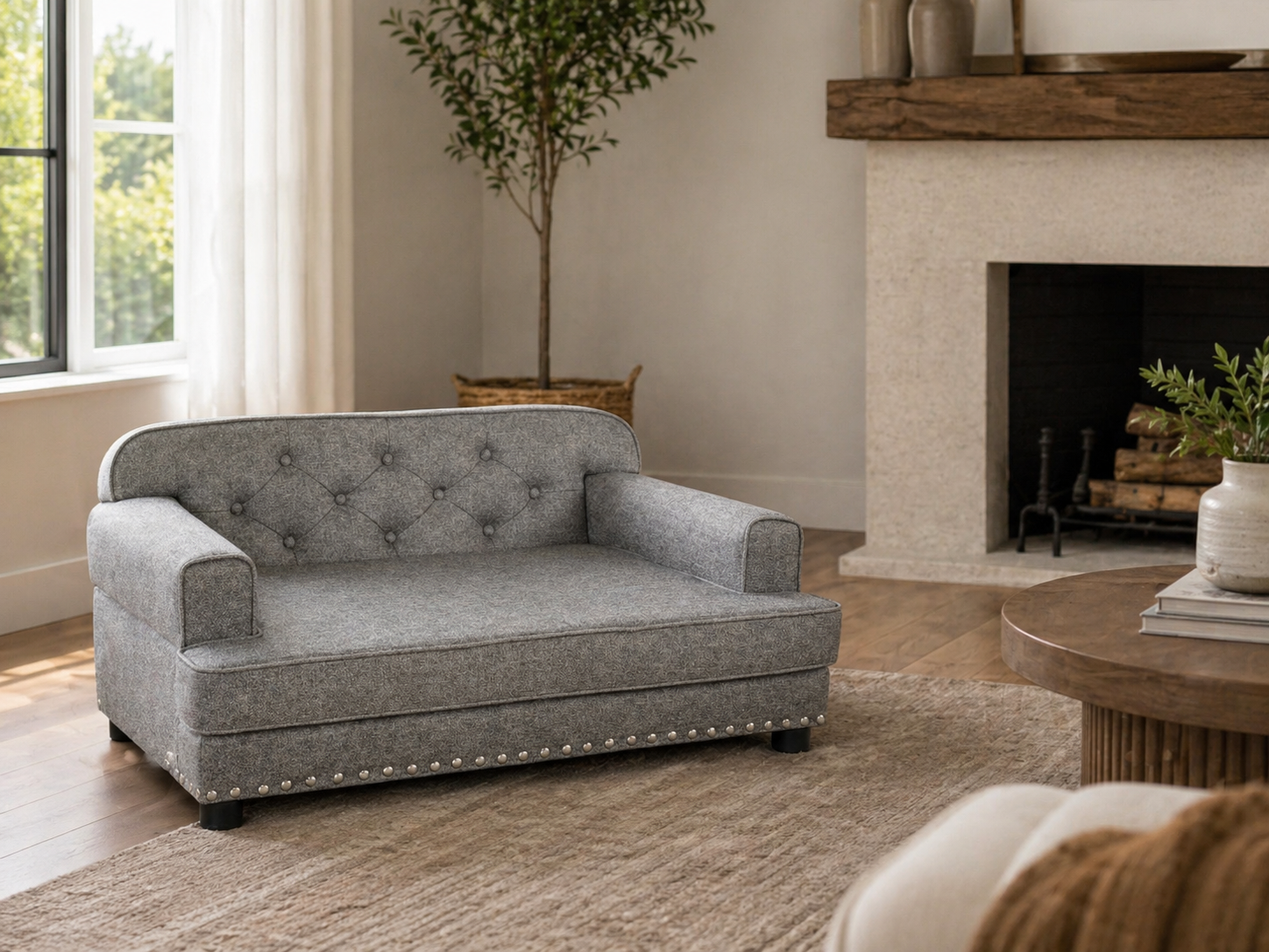 Lola Tufted Dog Sofa - Upholstered Designer Pet Bed