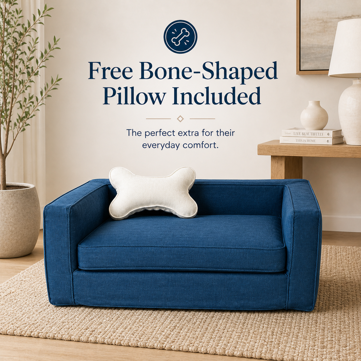 Navy Slipcover Dog Bed - Bolstered Pet Sofa with Washable Cover