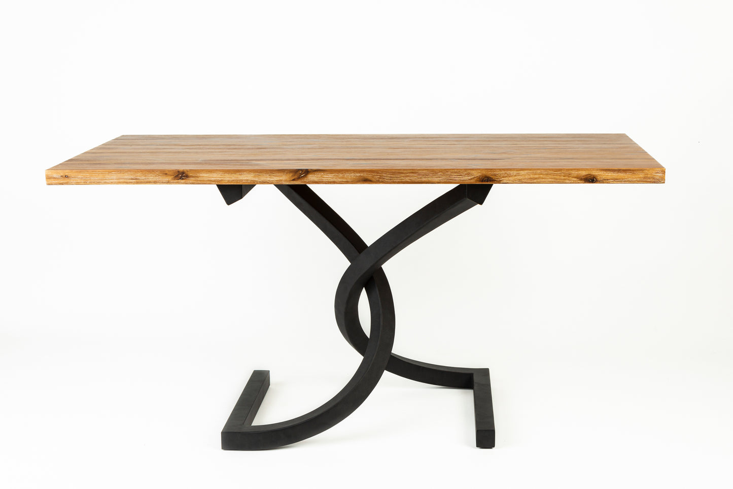 Luxury kitchen Table with washed oak acacia wood top and a sturdy metal base 