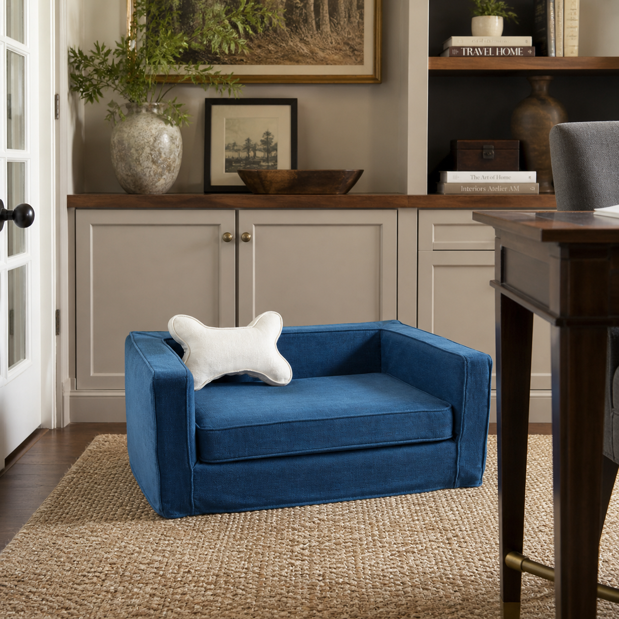 Navy Slipcover Dog Bed - Bolstered Pet Sofa with Washable Cover