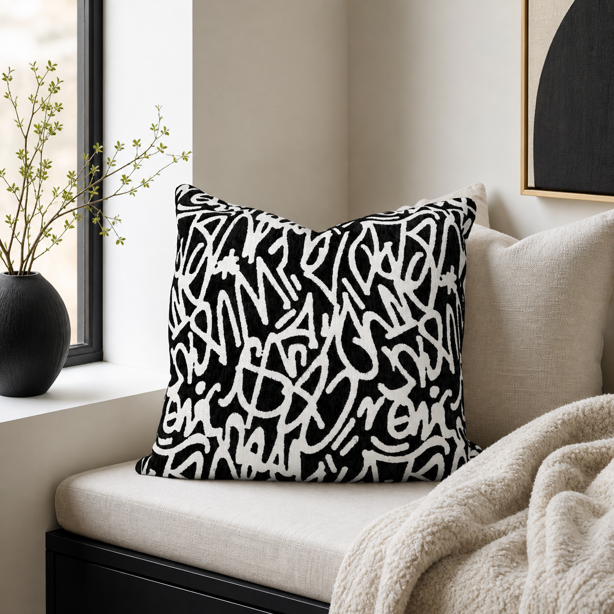 Black and White Abstract Throw Pillow Covers Set of 2 22 Inch