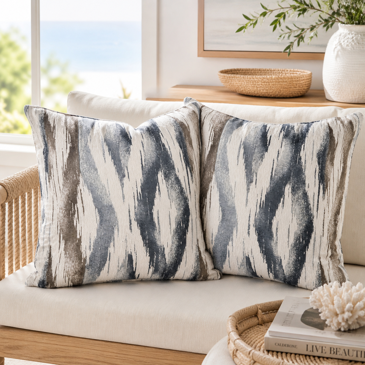 Coastal Abstract Throw Pillow Covers Set of 2 22 Inch