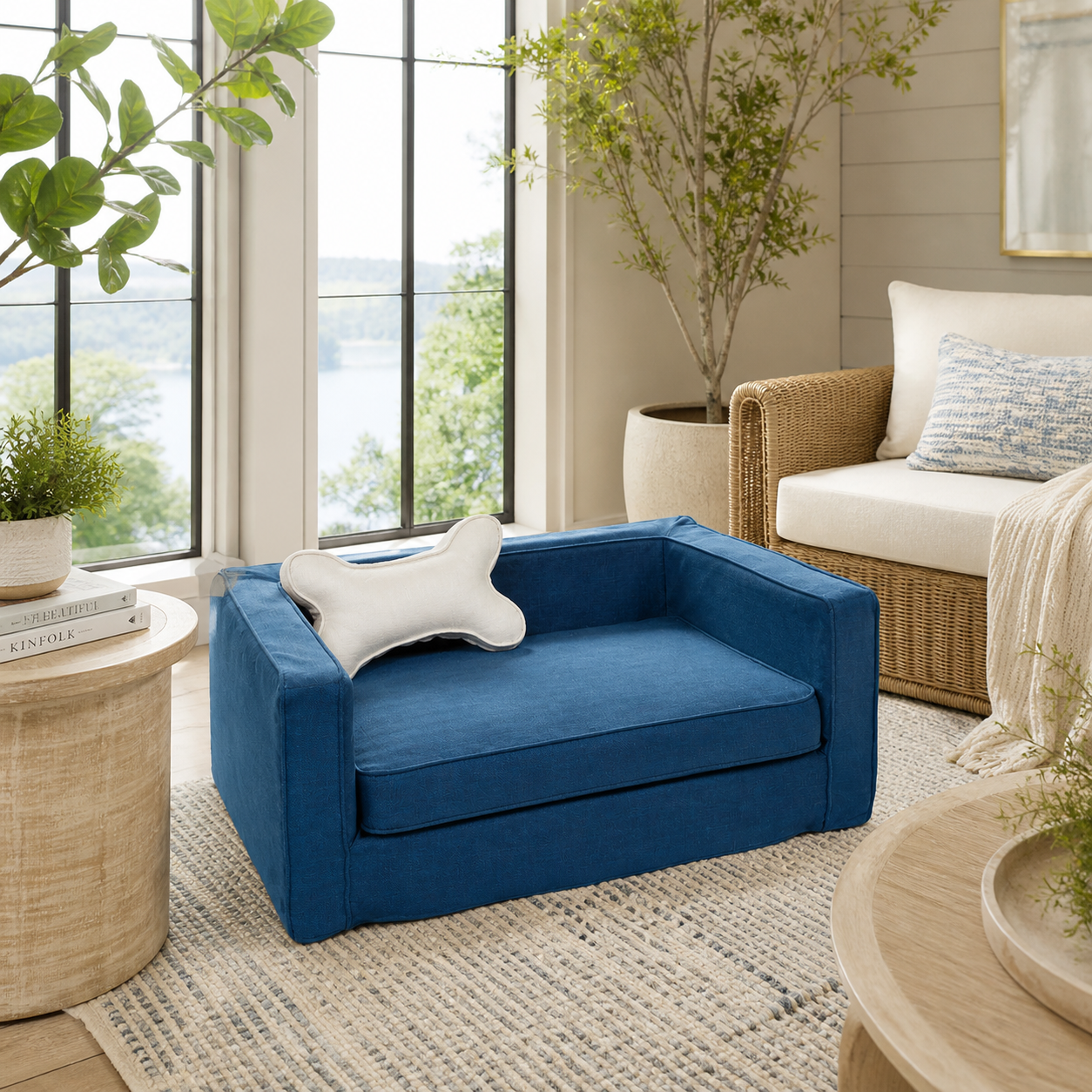 Navy Slipcover Dog Bed - Bolstered Pet Sofa with Washable Cover