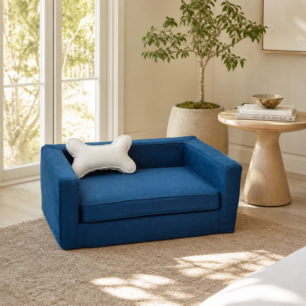 Navy Slipcover Dog Bed - Bolstered Pet Sofa with Washable Cover