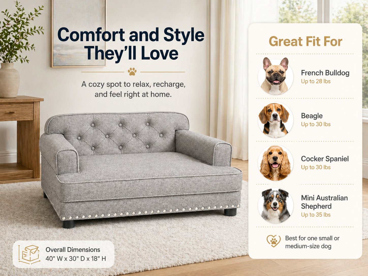 Gray dog sofa comfort and style for small and medium dogs