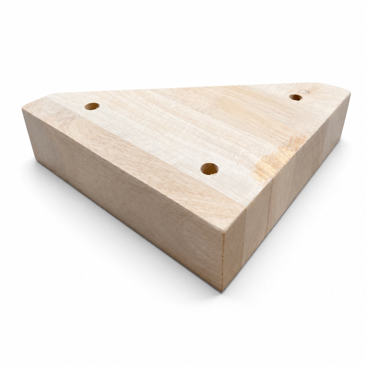 Solid unfinished parawood corner sofa leg shown on a white background with three pre-drilled holes.