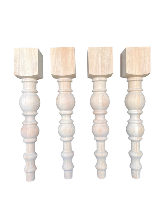 Modern Unfinished Hardwood Farmhouse Dining Table Legs, Set of 4, Turned Legs, Design 59 (F3-RW)