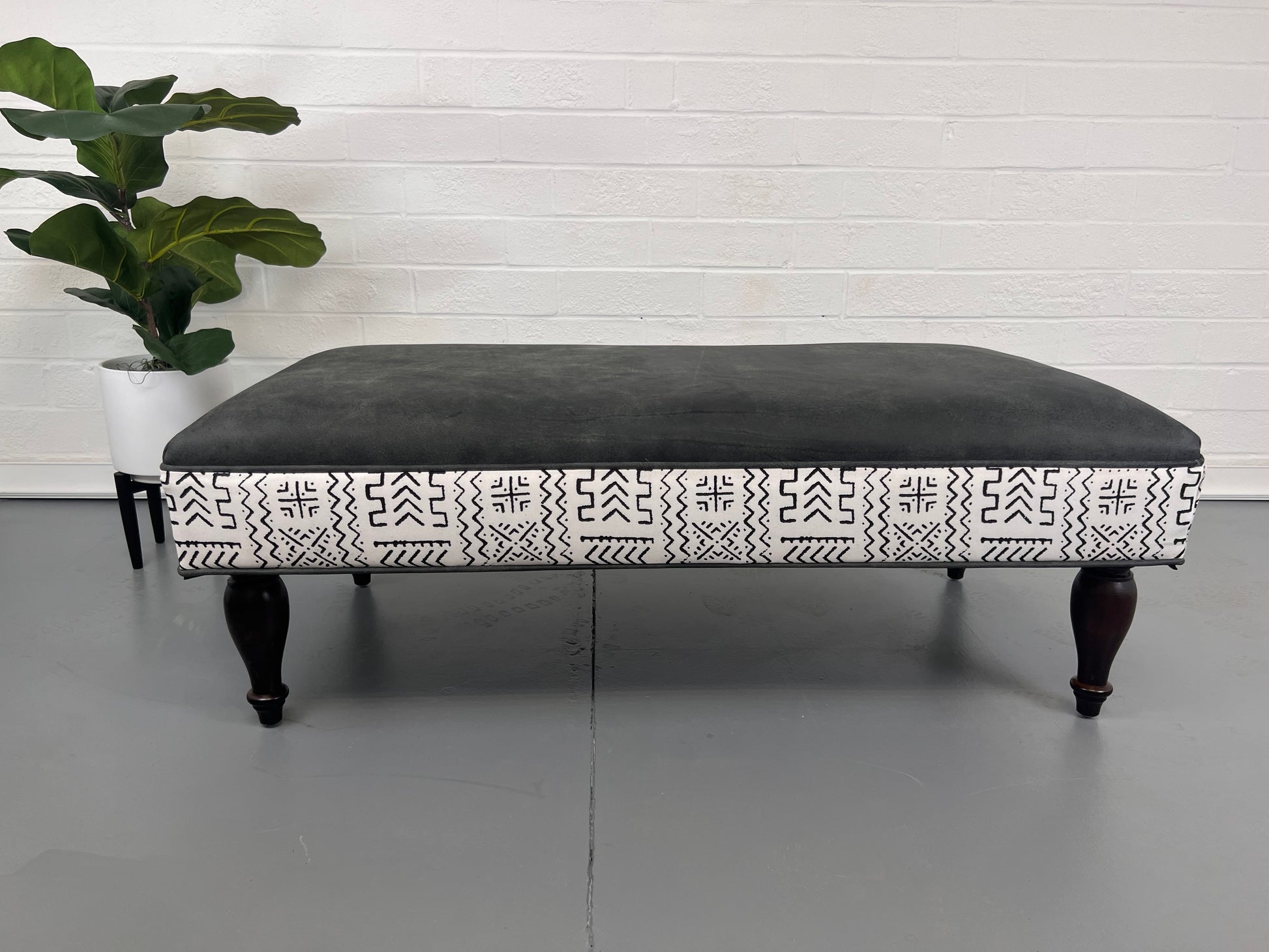 Black and White Leather Ottoman