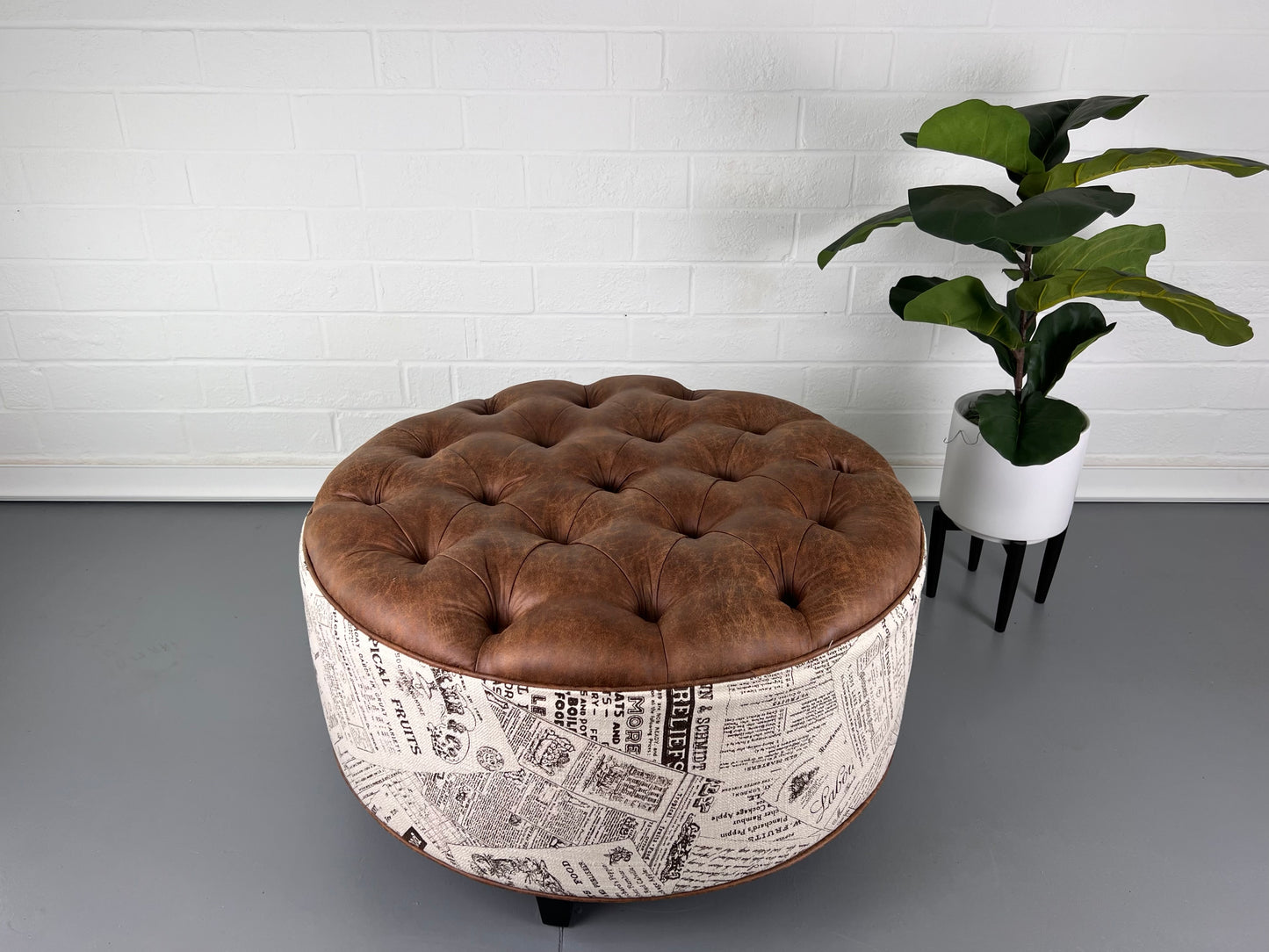 Handcrafted Vegan Leather Ottoman - Rustic Farmhouse Charm for Your Home Decor