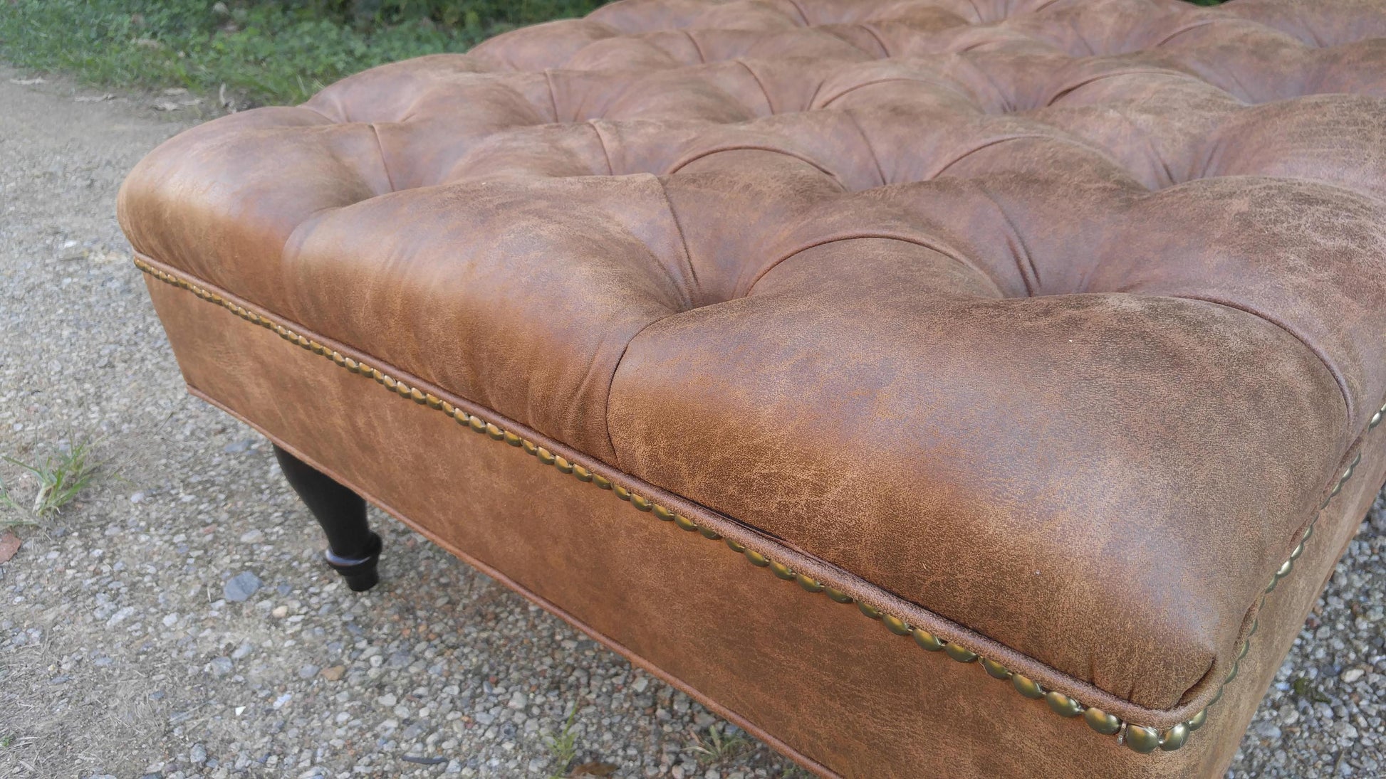 Leather Tufted Ottoman in Brown by Design 59