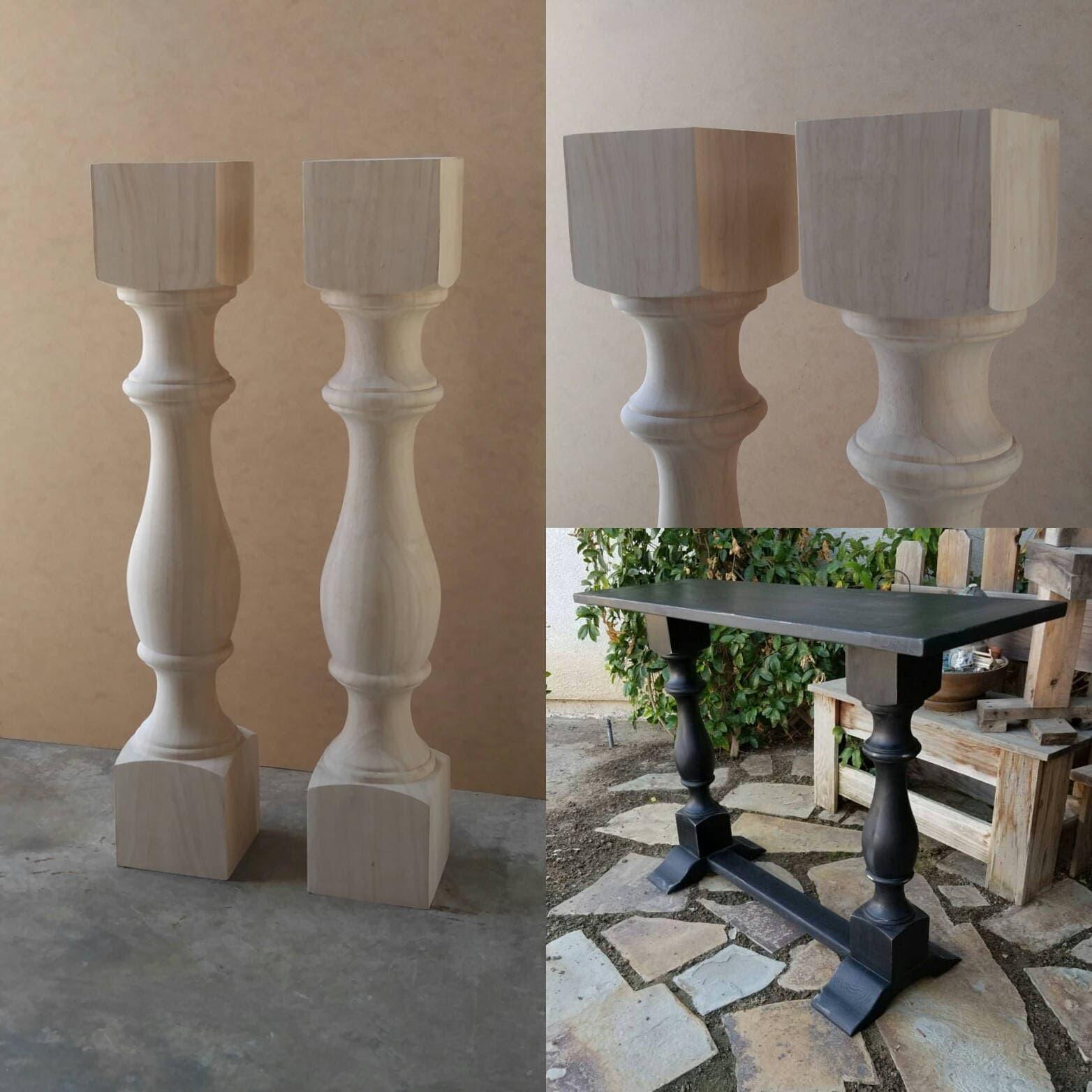 PAIR Unfinished Monastery Console Table Legs- Set of 2 Turned Posts - Design59