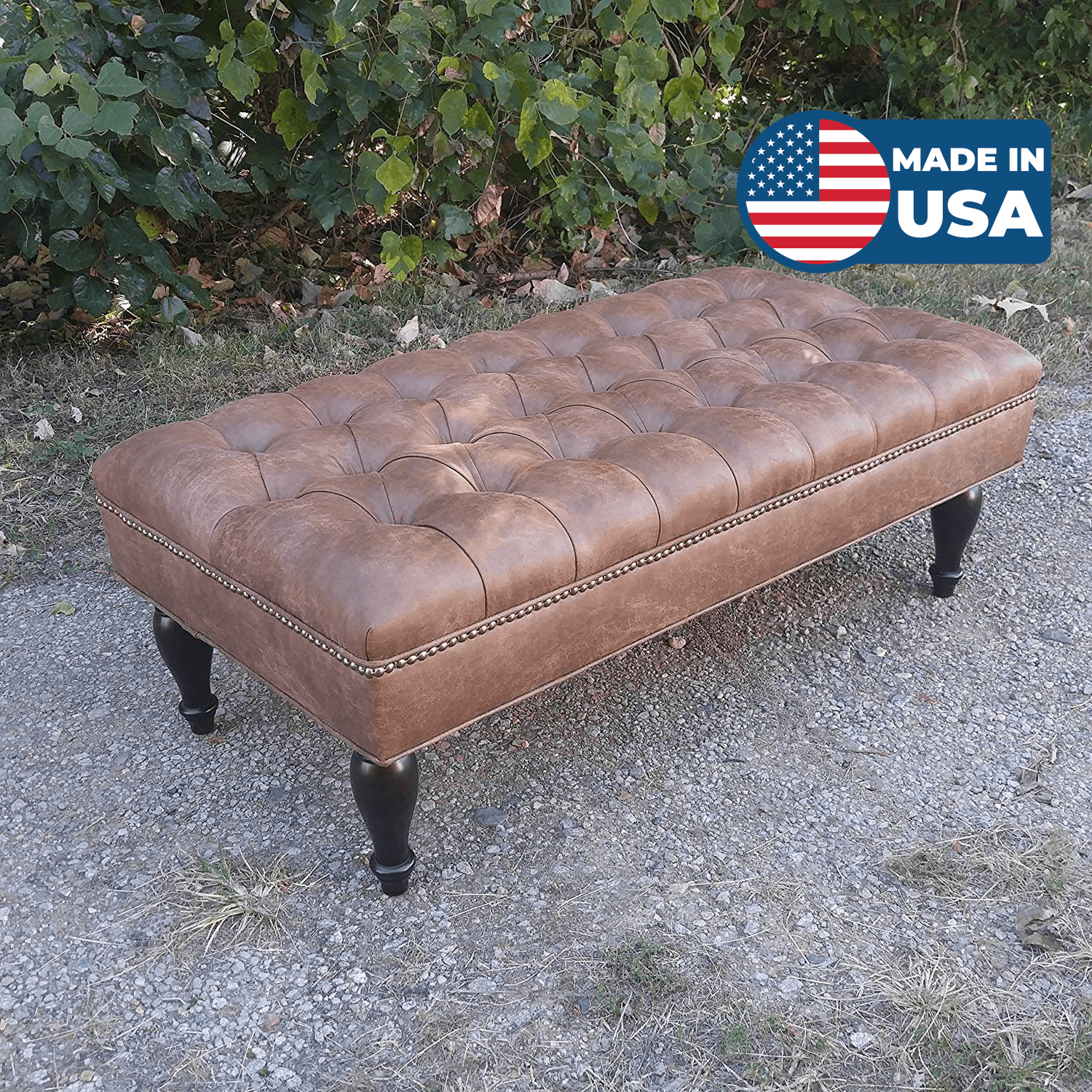 Design 59 LARGE Vegan Leather Tufted Ottoman, Footstool, Upholstered Coffee Table, 46"x24" - Design59